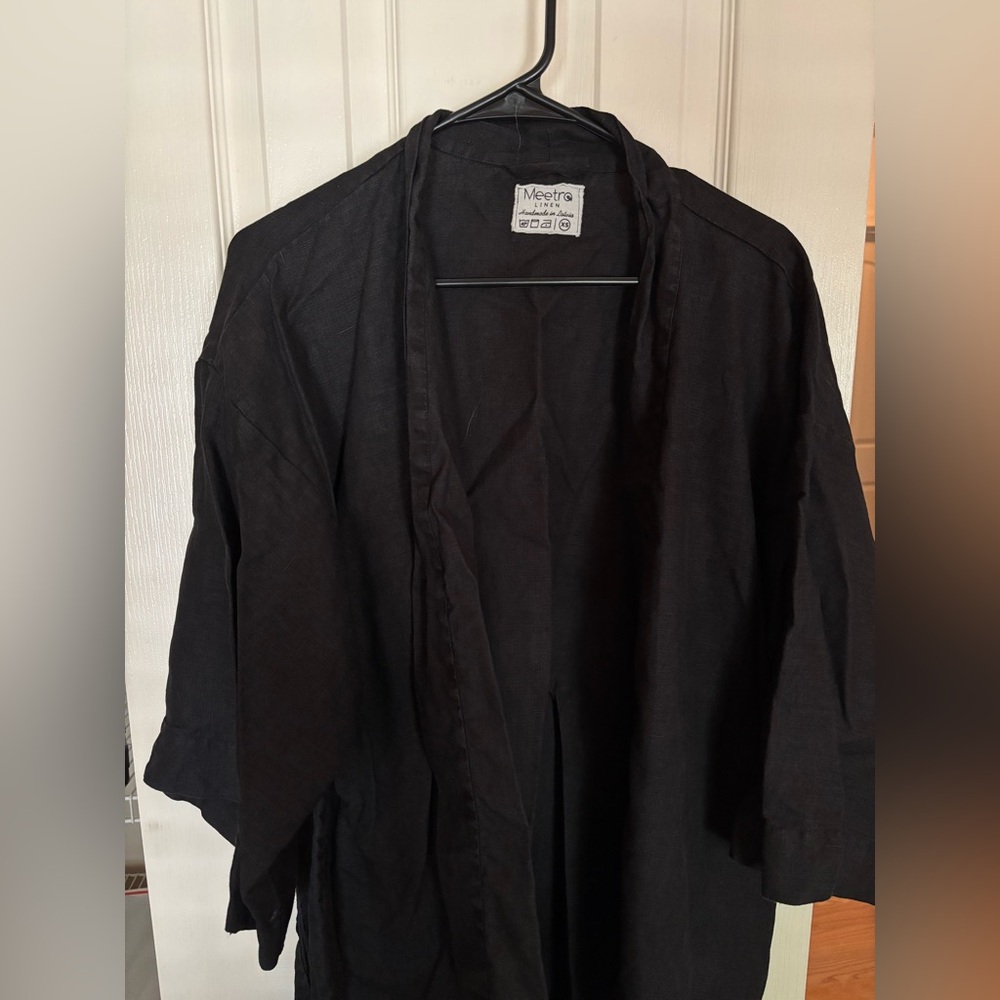 Meetra Black Handmade Linen Kimono Short Robe Size XS